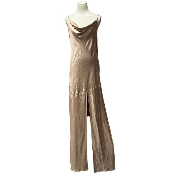 GENERATION LOVE WOMENS LARGE EVIE SATIN TERRACOTTA MAXI DRESS GOWN TINY FLAW - Picture 5 of 16